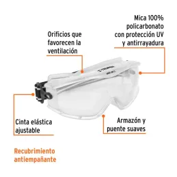  Goggles de Seguridad Profesionales, 100% Policarbonato con UV Antirayadura, GOT-X 14214 Truper 20.338983 Goggles de Seguridad P