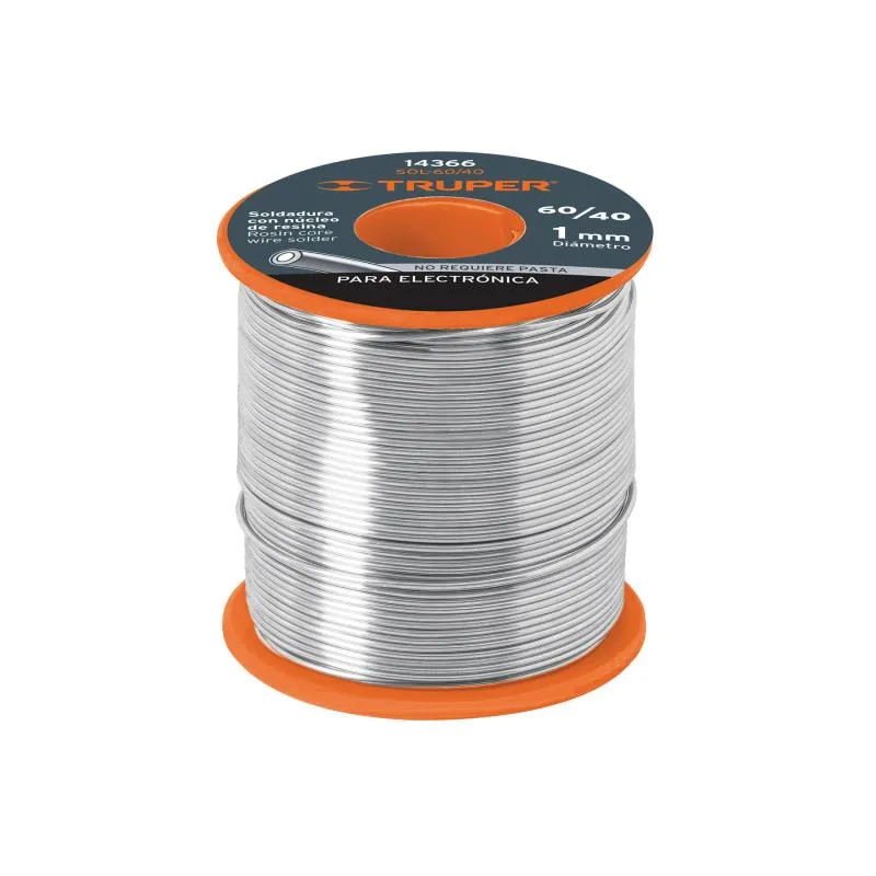 Soldadura con Nucleo de Resina 450g 1mm 60/40 Estaño Plomo, para Electronica, SOL-60/40 14366 Truper 80.508475 Soldadura con Nu Soldadura con Nucleo de Resina 450g 1mm 60/40 Estaño Plomo, para Electronica, SOL-60/40 14366 Truper 80.508475 Soldadura con Nu