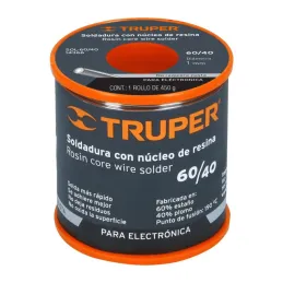 Soldadura con Nucleo de Resina 450g 1mm 60/40 Estaño Plomo, para Electronica, SOL-60/40 14366 Truper 80.508475 Soldadura con Nu