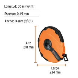  Wincha Fibra de Vidrio Carcasa Plastica 50 Metros, Carcasa ABS Cubierta con TPR, TP50ME 12640 Truper 49.152542 Wincha Fibra de 