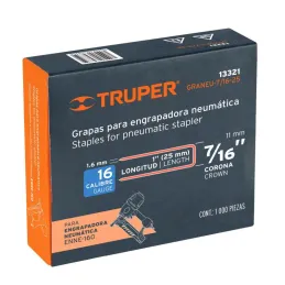  Grapas Corona 7/16" Calibre 16 L25mm Engrapadora Neumatica C1000u Truper 13321 13.389831 Grapas Corona 7/16" Calibre 16 L25mm E