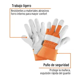  Guantes de Carnaza Talla G Loneta puño de Seguridad, uso general, GUX-BOVA 14245 Truper 10.762712 Guantes de Carnaza Talla G Lo