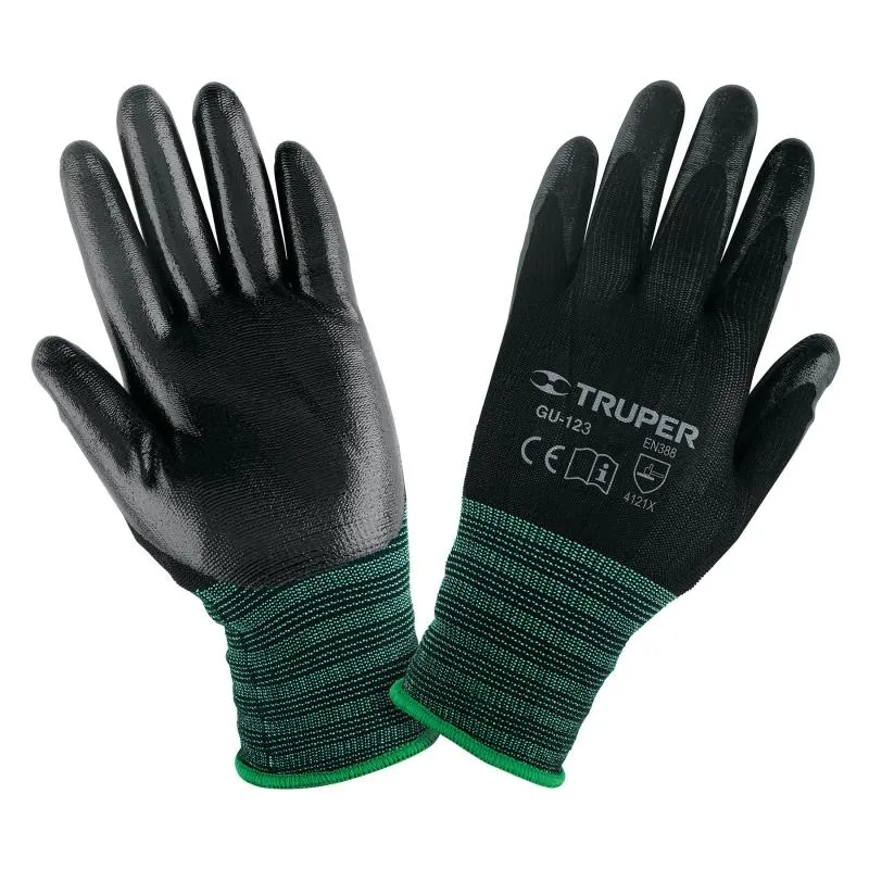  Guantes de Nylon Talla G recubierto de Nitrilo puño tejido, uso metalmecanica, GUX-NIT-L 13295 Truper 6.271186 Guantes de Nylon
