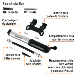 Infladores Mini para Bicicleta 75 PSI abatible Aluminio, Truper 11997 - Truper 4