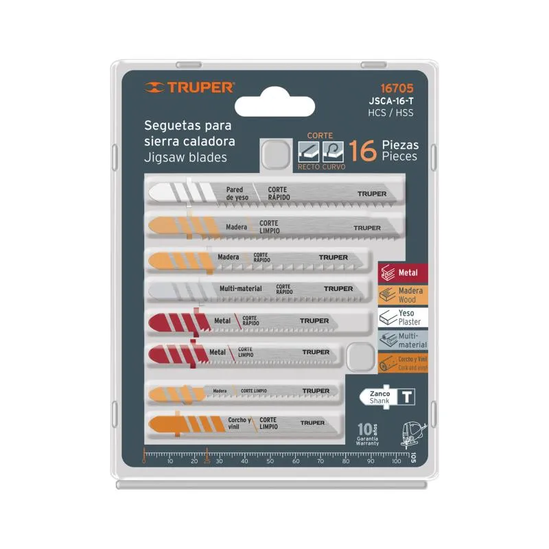 Juego de 16 Seguetas, Zanco T, para cortes en metales plastico y aluminio, JSCA-16-T 16705 Truper - Truper 1 Juego de 16 Seguetas, Zanco T, para cortes en metales plastico y aluminio, JSCA-16-T 16705 Truper - Truper 1
