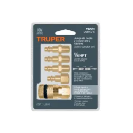 Juego de Acople F y Conectores de Laton 5 Piezas, Conexion Rapida, 1/4 NPT, CORAL-5 19081 Truper - Truper 3