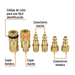 Juego de Acoples y Conectores de Laton 6 Piezas, Conexion Rapida, 1/4 NPT, CORAL-6 18075 Truper - Truper 2