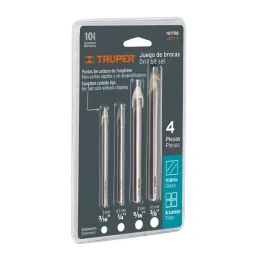 Juego de Brocas para Vidrios y Azulejos 4 Piezas Carburo de Tungsteno, Truper 101841