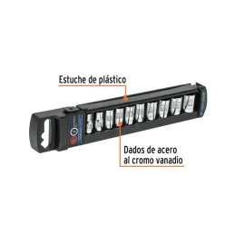 Juego de dados 10 Piezas cortos Milimetrico 5 mm a 14 mm, Encastre 1/4", acero al cromo vanadio, JD-1/4X10M 14166 Truper - 2