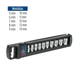 Juego de dados 10 Piezas cortos Milimetrico 5 mm a 14 mm, Encastre 1/4", acero al cromo vanadio, JD-1/4X10M 14166 Truper - 3