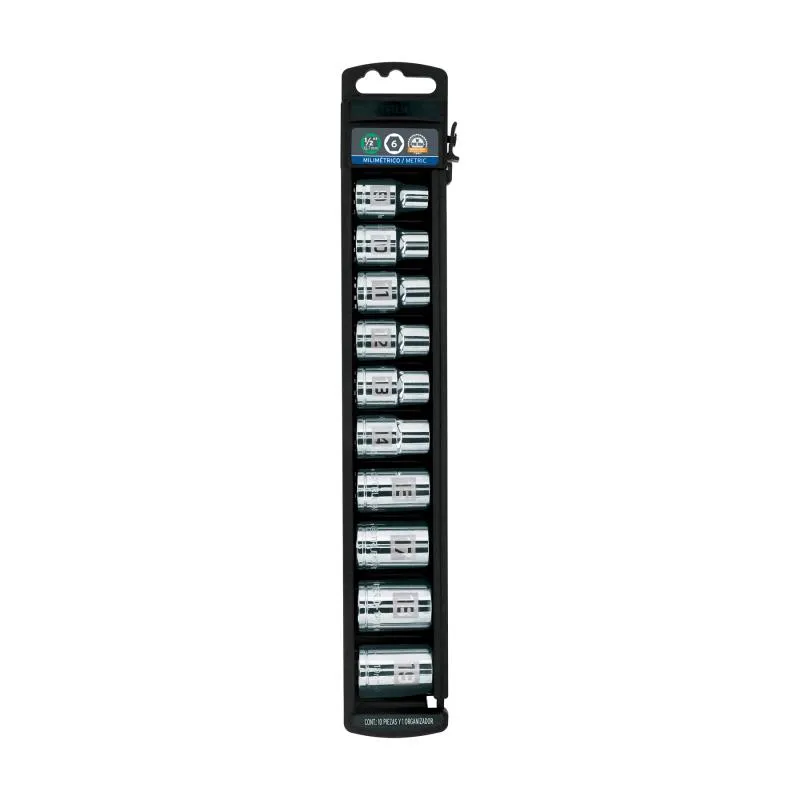 Juego de dados 10 Piezas cortos Milimetrico, Encastre 1/2", acero al cromo vanadio, JD-1/2X10M 14177 Truper - 1 Juego de dados 10 Piezas cortos Milimetrico, Encastre 1/2", acero al cromo vanadio, JD-1/2X10M 14177 Truper - 1