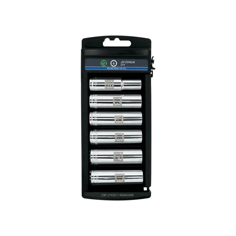 Juego de dados 6 Piezas tubulares Milimetrico, Encastre 1/2", acero al cromo vanadio, JD-1/2X6LM 14175 Truper - 1 Juego de dados 6 Piezas tubulares Milimetrico, Encastre 1/2", acero al cromo vanadio, JD-1/2X6LM 14175 Truper - 1