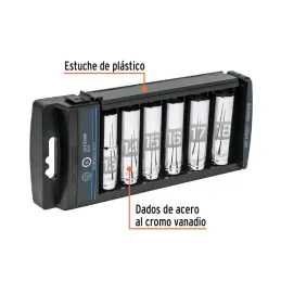 Juego de dados 6 Piezas tubulares Milimetrico, Encastre 1/2", acero al cromo vanadio, JD-1/2X6LM 14175 Truper - 2