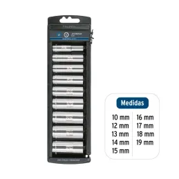 Juego de dados 9 Piezas tubulares Milimetrico 10 mm a 19 mm, encastre 3/8", estuche de Plastico, JD-3/8X9LM 14173 Truper - 3