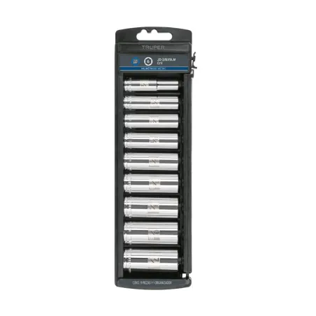 Juego de dados 9 Piezas tubulares Milimetrico 10 mm a 19 mm, encastre 3/8", estuche de Plastico, JD-3/8X9LM 14173 Truper - 1