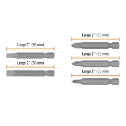 Juego de Puntas 5Piezas Phillips PH0 PH1 PH2 Plano 3/16 1/4" L2", para Desarmador Electrico o Manual, Truper 17786 - Truper 3