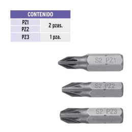 Juego de Puntas 5Piezas Pozidriv PZ0 PZ1 PZ2 PZ3 Largo1" para Desarmador Electrico o Manual, PZ-15 17798 Truper - Truper 2