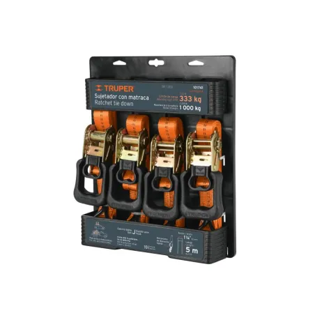 Juego de sujetadores c/matraca 1000kg 4Piezas GanchoJ, Truper 101741 - Truper 1