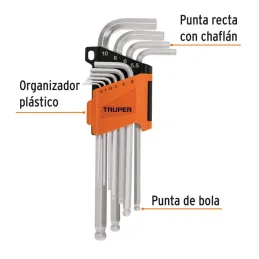 Juegos de 10 Llaves Allen MM Largas Punta de Bola Truper 13644 - Truper 2