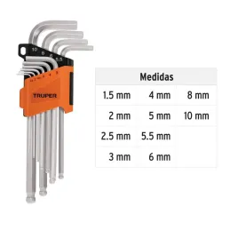 Juegos de 10 Llaves Allen MM Largas Punta de Bola Truper 13644 - Truper 3