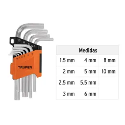 Juegos de 10 Llaves Allen MM PuntaHexagonal Truper 15536 - Truper 3