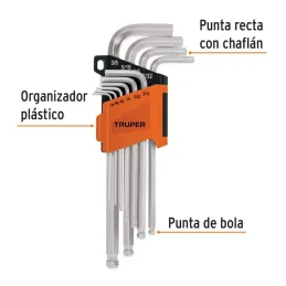 Juegos de 10 Llaves Allen Pulgadas Largas Punta de Bola Truper 13643 - Truper 2