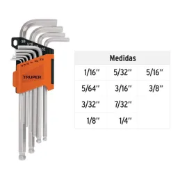 Juegos de 10 Llaves Allen Pulgadas Largas Punta de Bola Truper 13643 - Truper 3