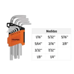 Juegos de 10 Llaves Allen Pulgadas PuntaHexagonal Truper 15539 - Truper 3