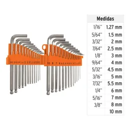 Juegos de 25 Piezas Llaves Allen Pulgadas y MM PuntaBola Largas Truper 15572 - Truper 3