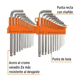 Juegos de 25 Piezas Llaves Allen Pulgadas y MM PuntaBola Largas Truper 15572 - Truper 2