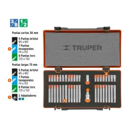 Juegos de 42 Piezas Bristol Allen Torx Hexagonales L30-75mm E1/2-3/8 EM Truper 17809 - Truper 4
