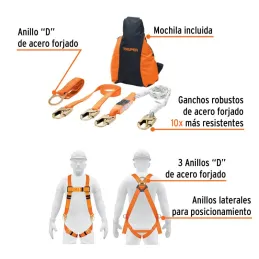 Kit contra caídas con arnes de tres anillos ANSI Truper 100887 - Truper 3