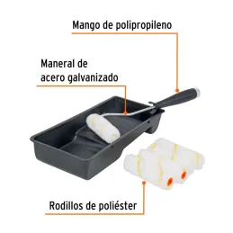 Kit para Pintar 7 Piezas, Bandeja 4" 5 Mini Rodillo en Nylon y Maneral, KIT-ROPI-420N 15023 Truper - Truper 2