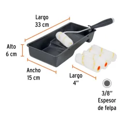 Kit para Pintar 7 Piezas, Bandeja 4" 5 Mini Rodillo en Nylon y Maneral, KIT-ROPI-420N 15023 Truper - Truper 3