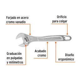 Llave Francesa 10" A1-3/8" Profesionales CrVanadio Cromadas Truper 15507 - Truper 2