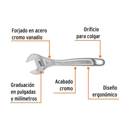 Llave Francesa 12" A1-5/8" Profesionales CrVanadio Cromadas Truper 15508 - Truper 2