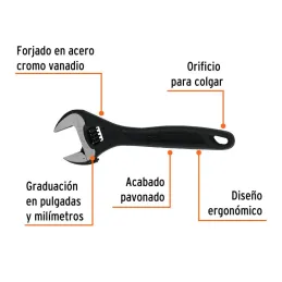 Llave Francesa 8" A1-1/8" Profesionales CrVanadio Fosfatadas Truper 15501 - Truper 2