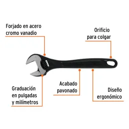 Llave Francesa 10" A1-3/8" Profesionales CrVanadio Fosfatadas Truper 15502 - Truper 2