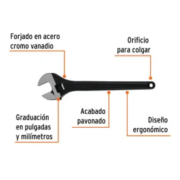 Llave Francesa 15" A1-7/8" Profesionales CrVanadio Fosfatadas Truper 15504 - Truper 2