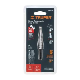  Brocas Escalonada HSS 13 Escalones 1/8"-1/2" x77mm, Truper 12122 19.491525 Broca Escalonada Oxido Negro HSS 13 Escalones 1/8" a